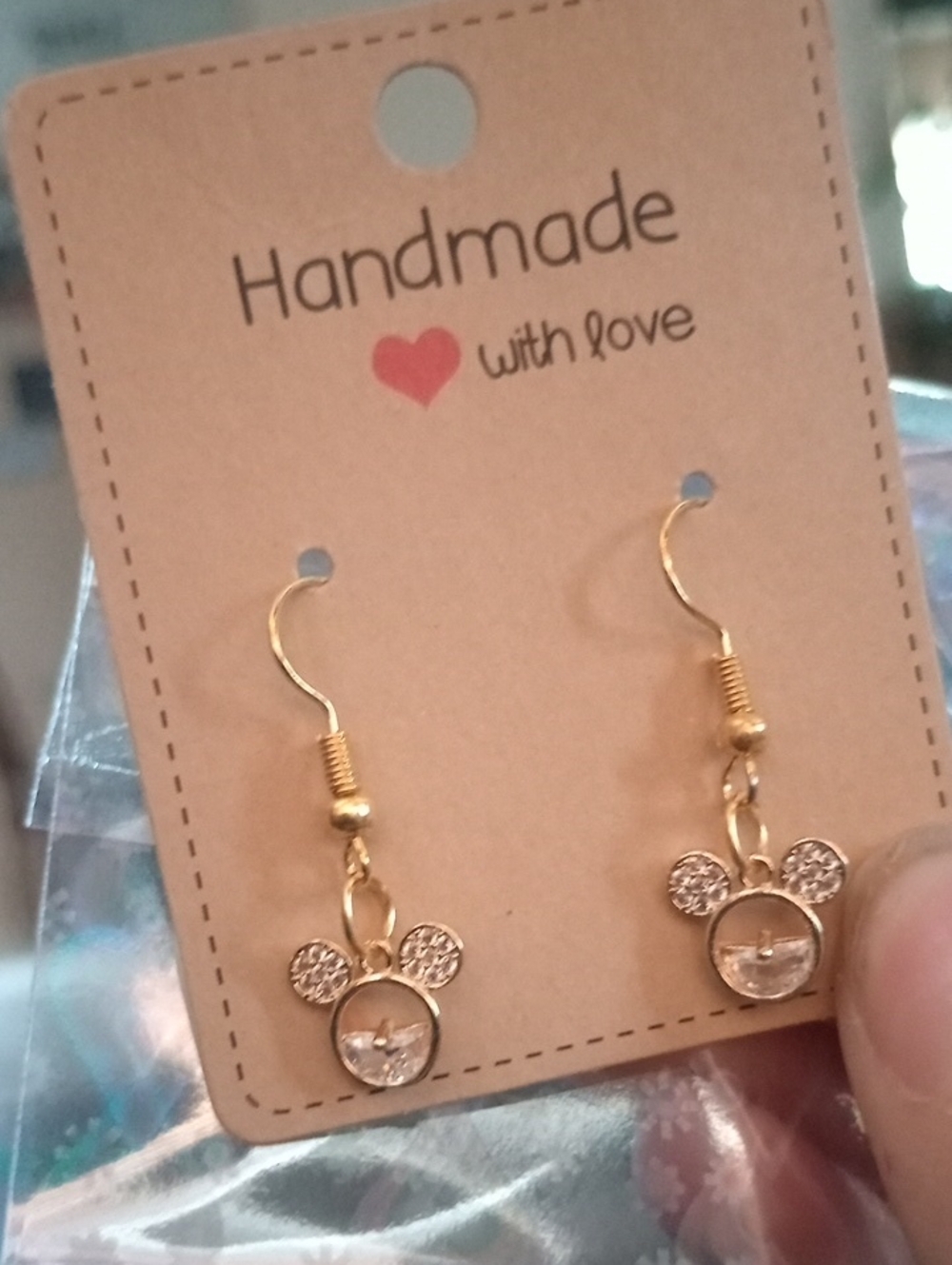 $8 Each Or Bundle 5/$20 Handmade Gold-tone Mouse Earrings with Clear Crystals